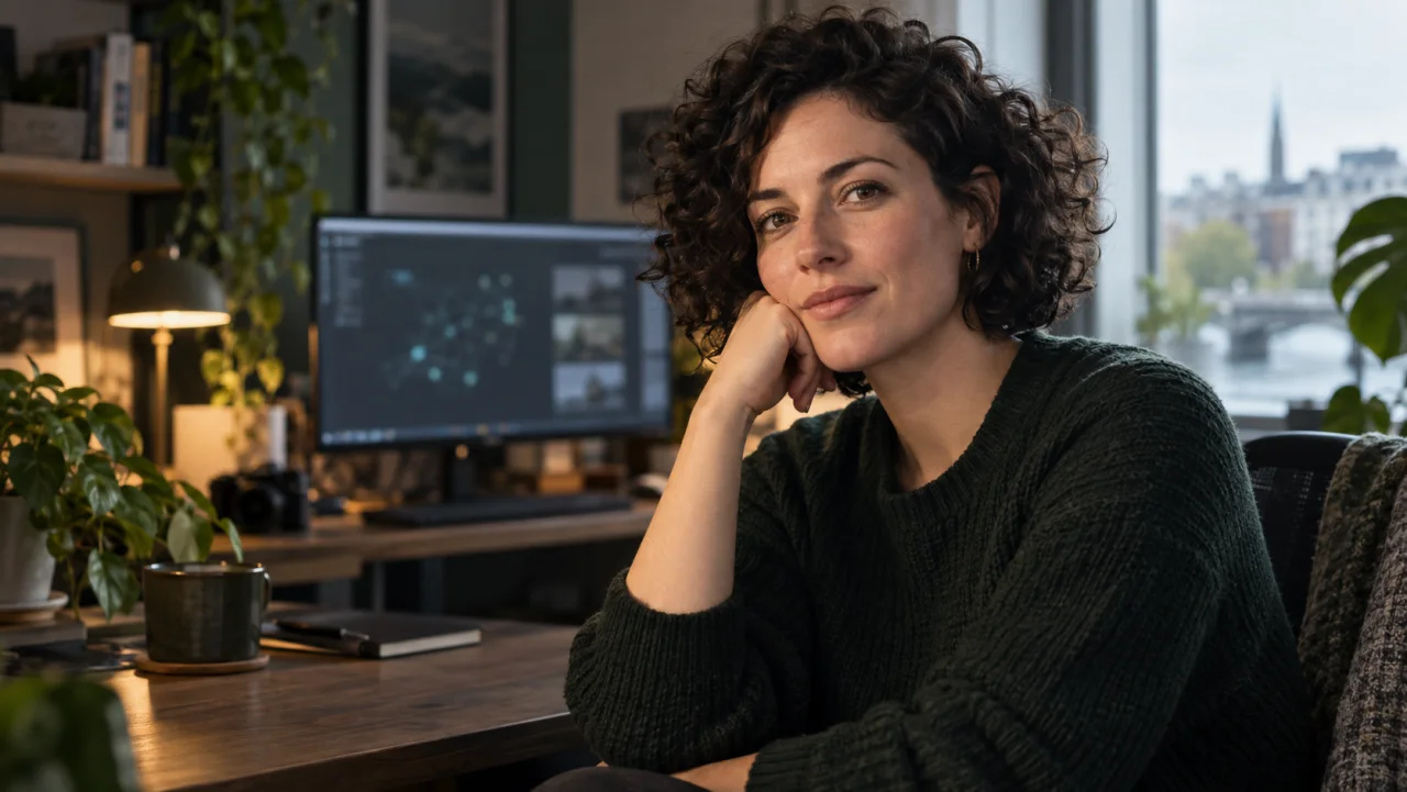 Fictional Quiet Signal creator in her home studio