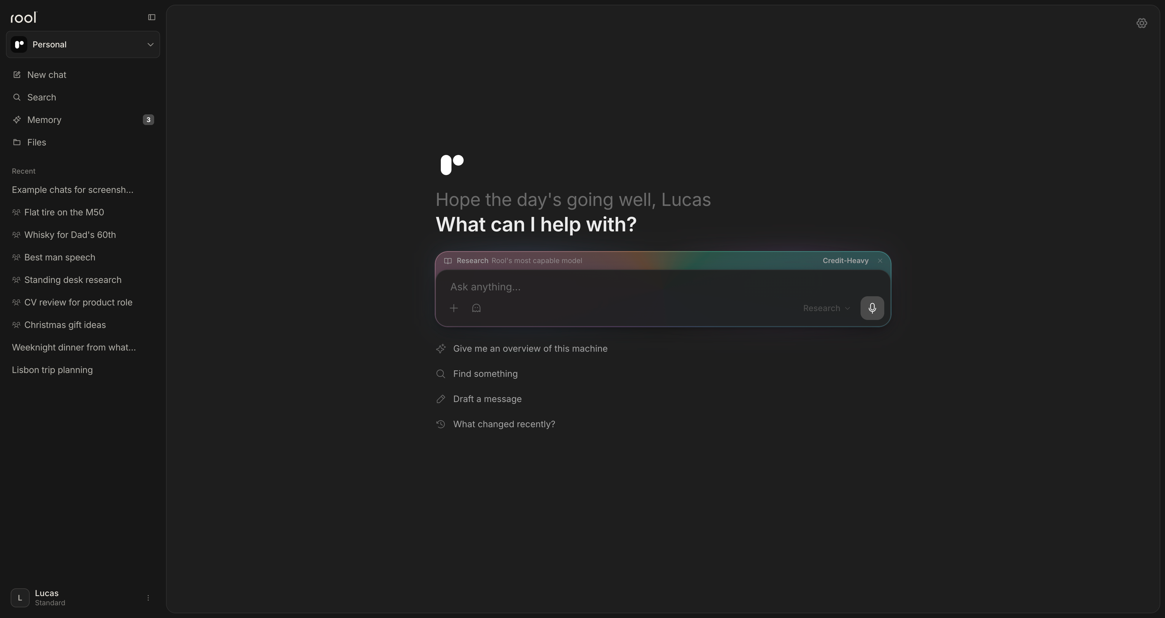 Rool desktop app showing a new conversation