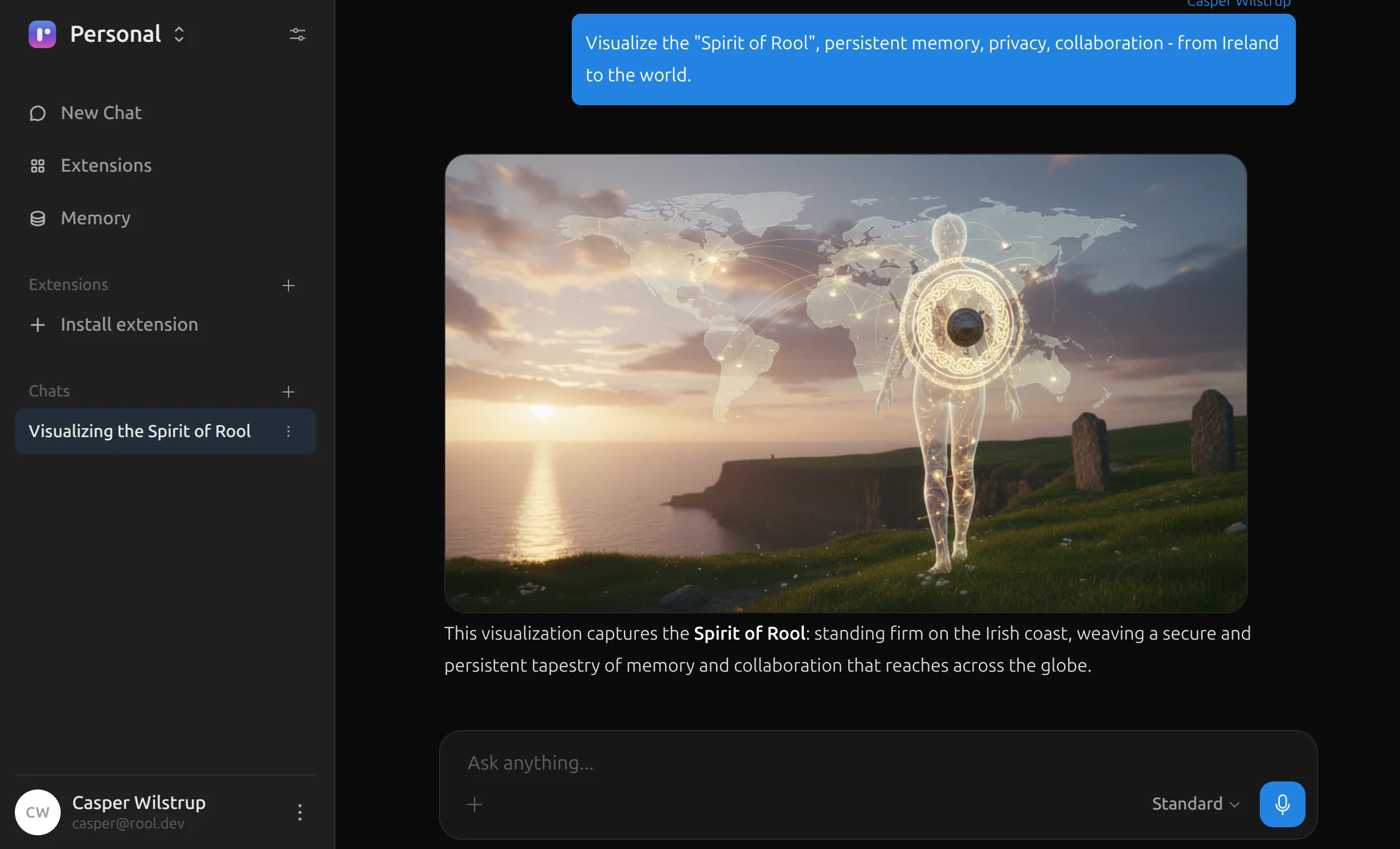 The Rool workspace showing a conversation alongside structured objects and files
